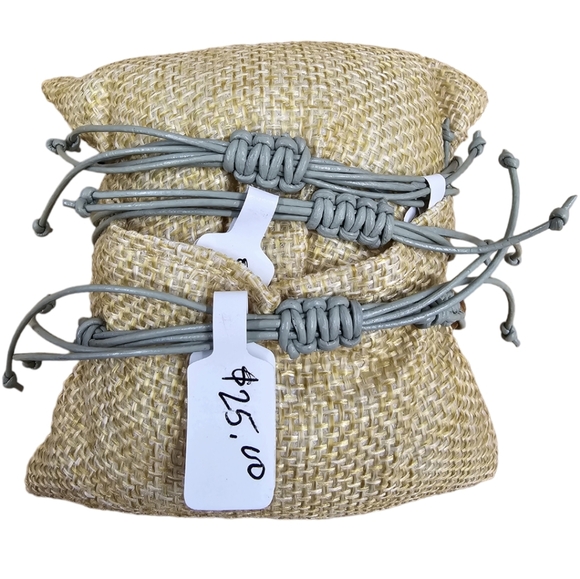 Genuine Leather, Stainless Steel & Olive Wood +Moss Agate Boho Bracelet Set of 3 - Picture 4 of 5